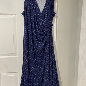 Lands' End Navy Polka Dot Maxi Dress